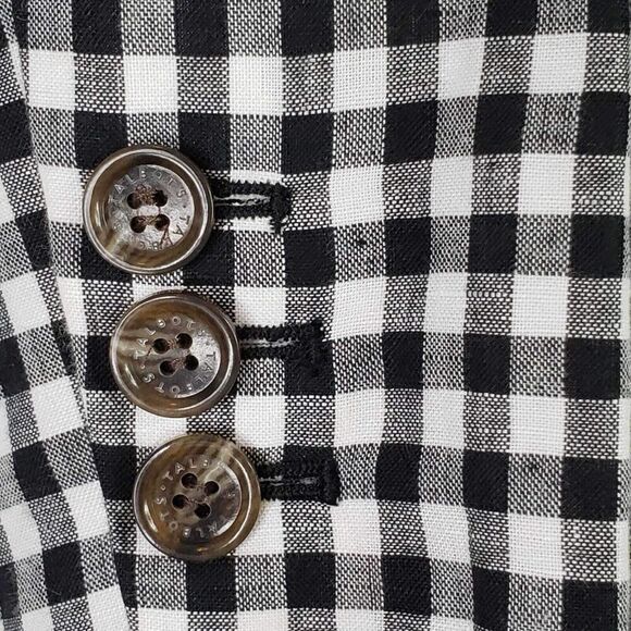 Talbots Blazer Women's Size 4 P Petite Black White Gingham Linen Jacket - Picture 6 of 12